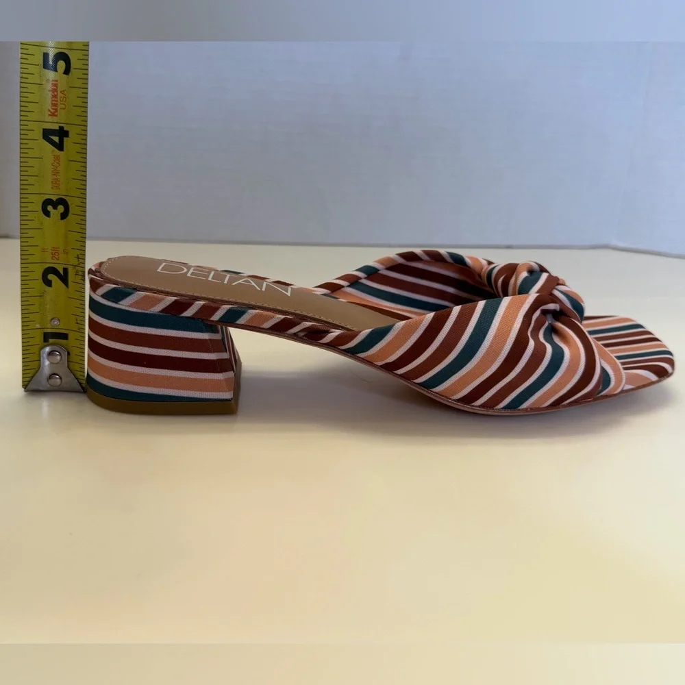 NWOT Deltan Striped Knot Slide Sandals Block Heel Summer Resort Chic Size 8 - Picture 14 of 14